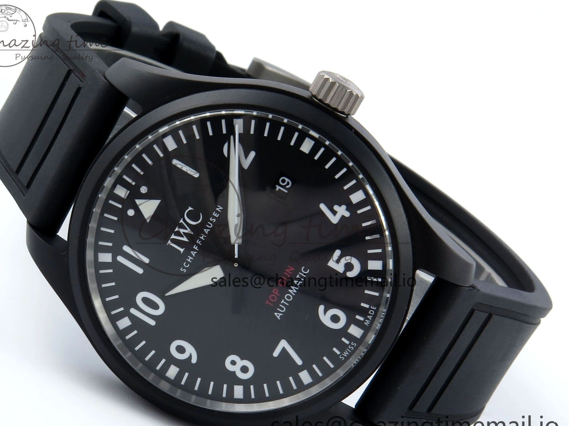 MIROTIME 0203 Pilot Top Gun IW326901 M+F 1:1 Best Edition Black Dial on Black Rubber Strap A SportInspired 6999